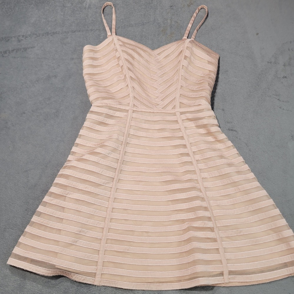 bebe Dress Womens‎ 0 Pink Fit Flare Striped Mesh Sweetheart Cocktail Party 11550